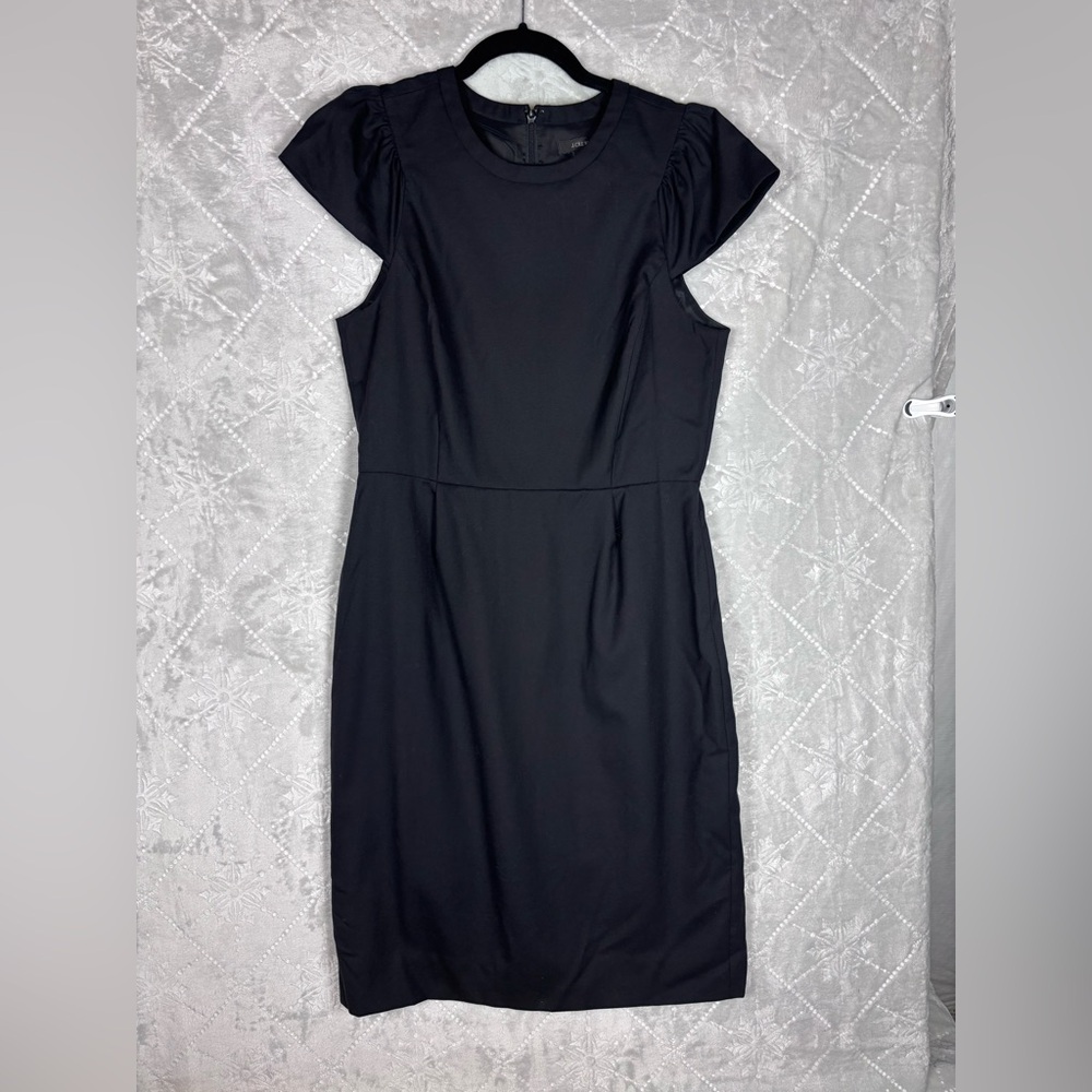 J.Crew Black Wool Sheath Dress Size 8 • Cap Sleeves • Career to Evening